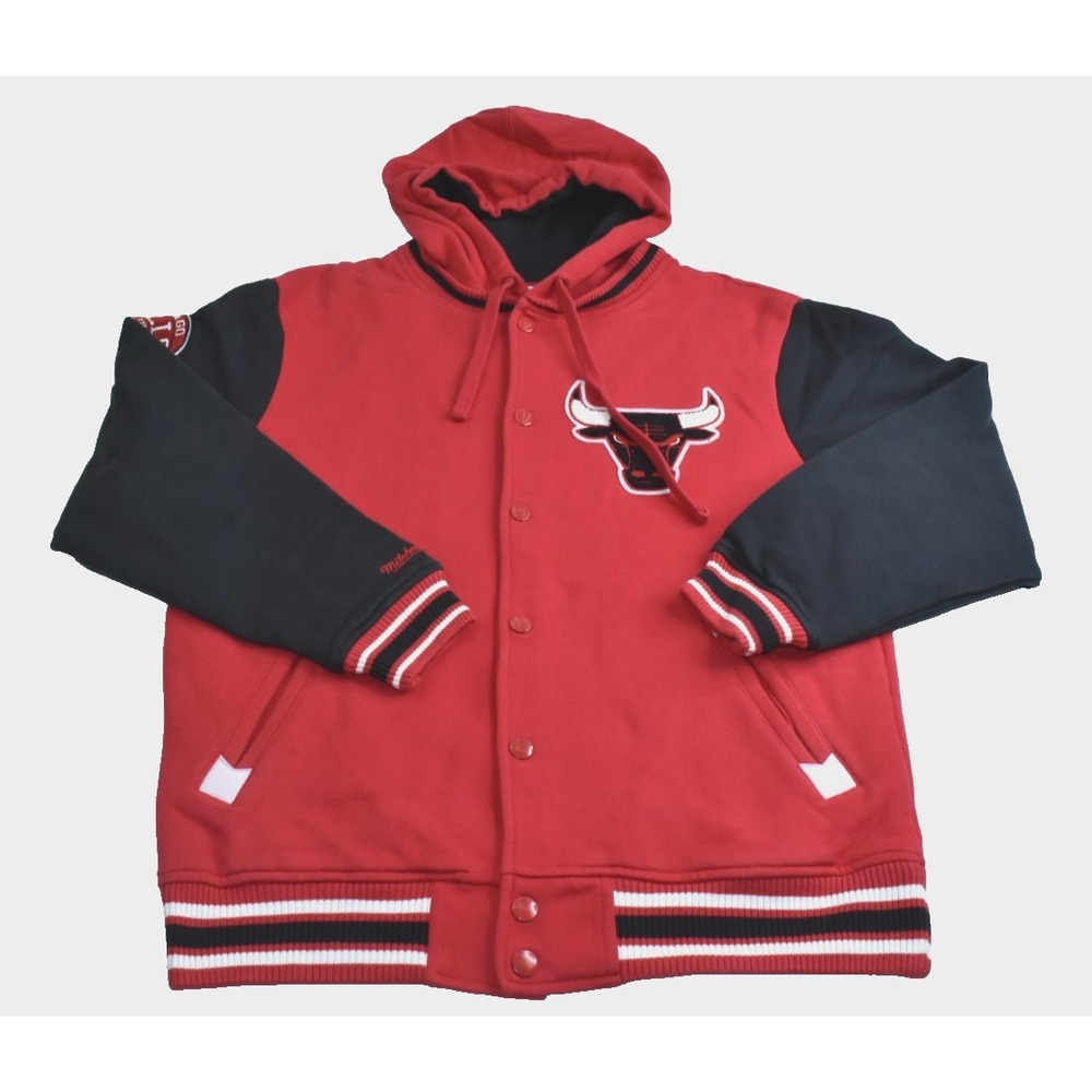 Mitchell & Ness NBA Hardwood Men's Varsity Jacket Size L Red Snap Chicago Bulls